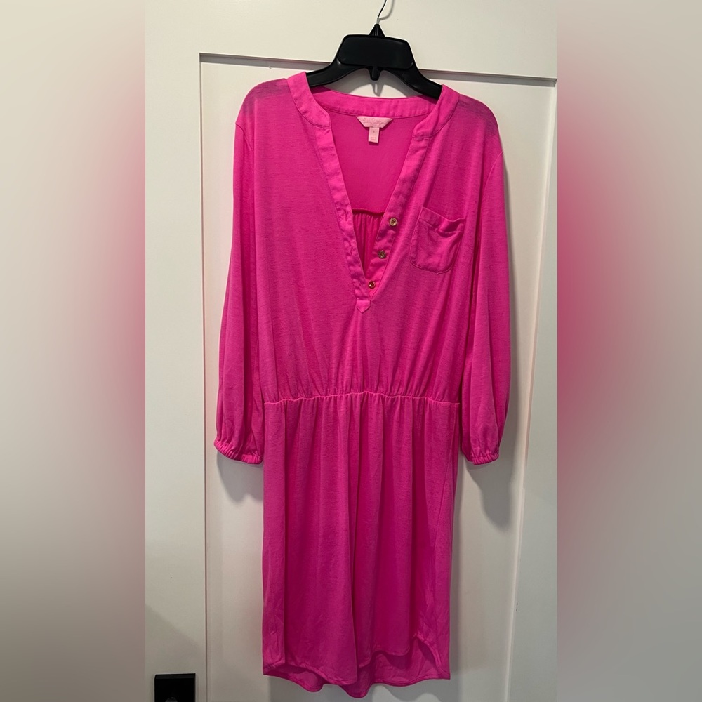 Lilly Pulitzer Pink Beckett Shirt Dress preppy long sleeve